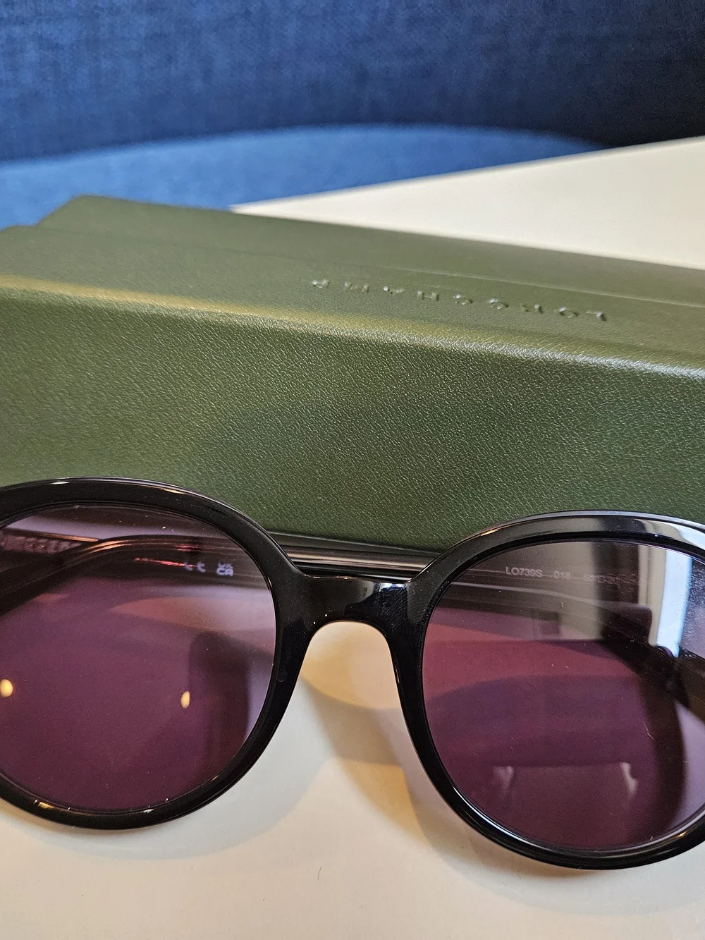 Longchamp Black Round Sunglasses with Purple Lenses